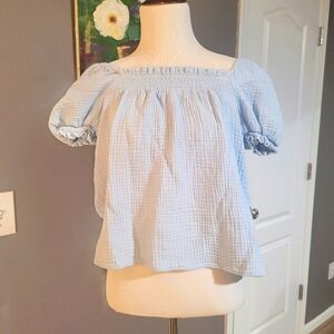 J.Crew Short Sleeve Blue Boho Top Womens Size Small